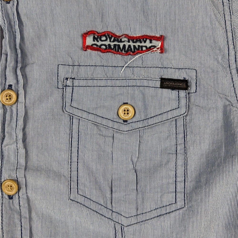 Jack & Jones Airborne Hitch Shirt Men's XL Royal Navy Military Patches Blue - Picture 4 of 11